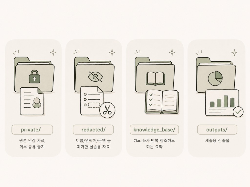 private, redacted, knowledge_base, outputs 폴더 역할